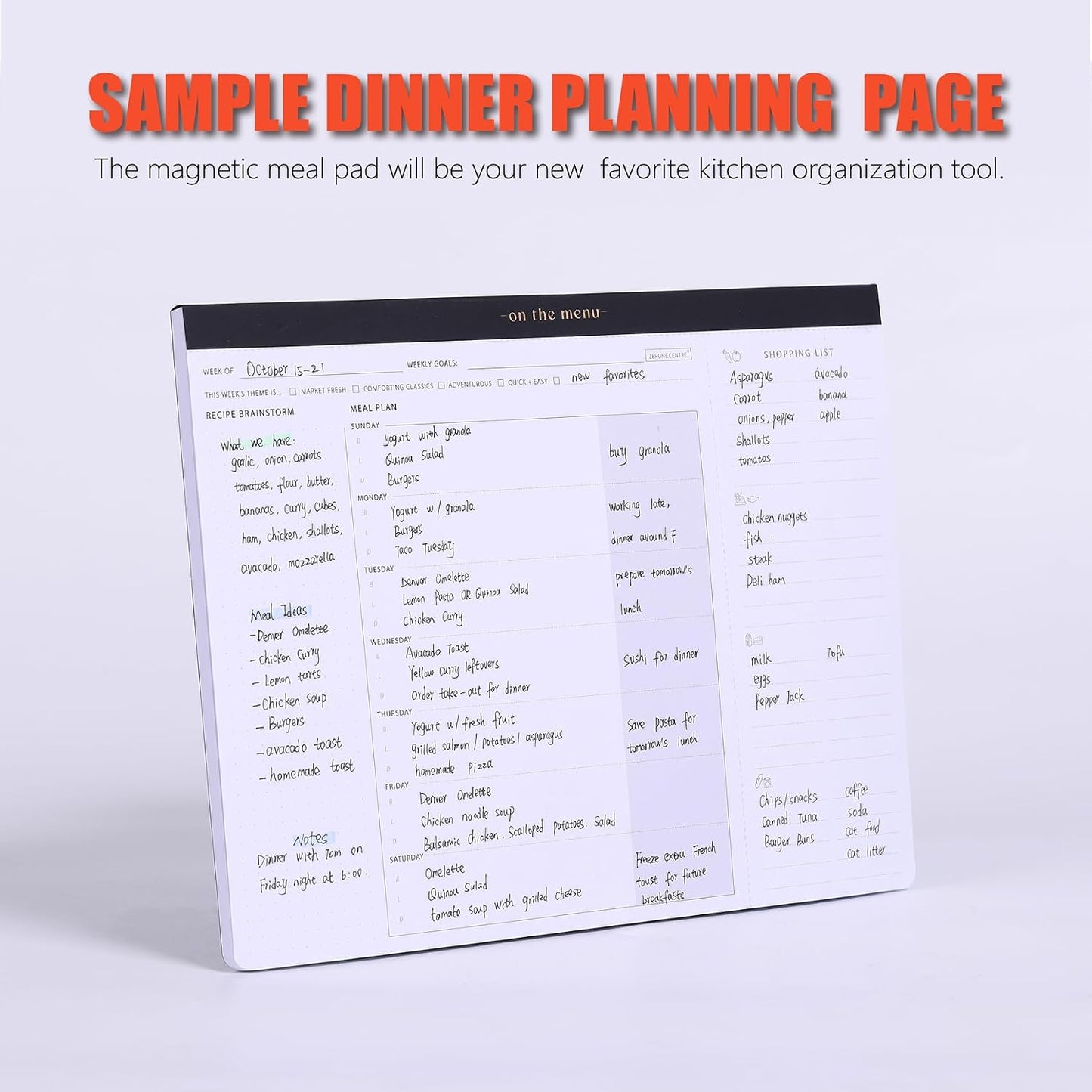 Weekly Meal Planner with Recipes and Grocery List Magnetic Notepad For Fridge - 8.5x11'' Menu Planning Pad With 54 Sheets Tear Off Shopping List For Family Dinner Menu and Meal Prep Planning