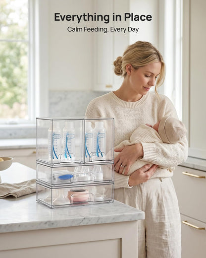 Vtopmart Stackable Storage Drawers Set of 5, Clear Plastic Organizer Bins for Baby Bottle, Beauty Supplies Storage, Ideal for Kichen Countertop, Vanity, Bathroom, Cabinet, Pantry Organization