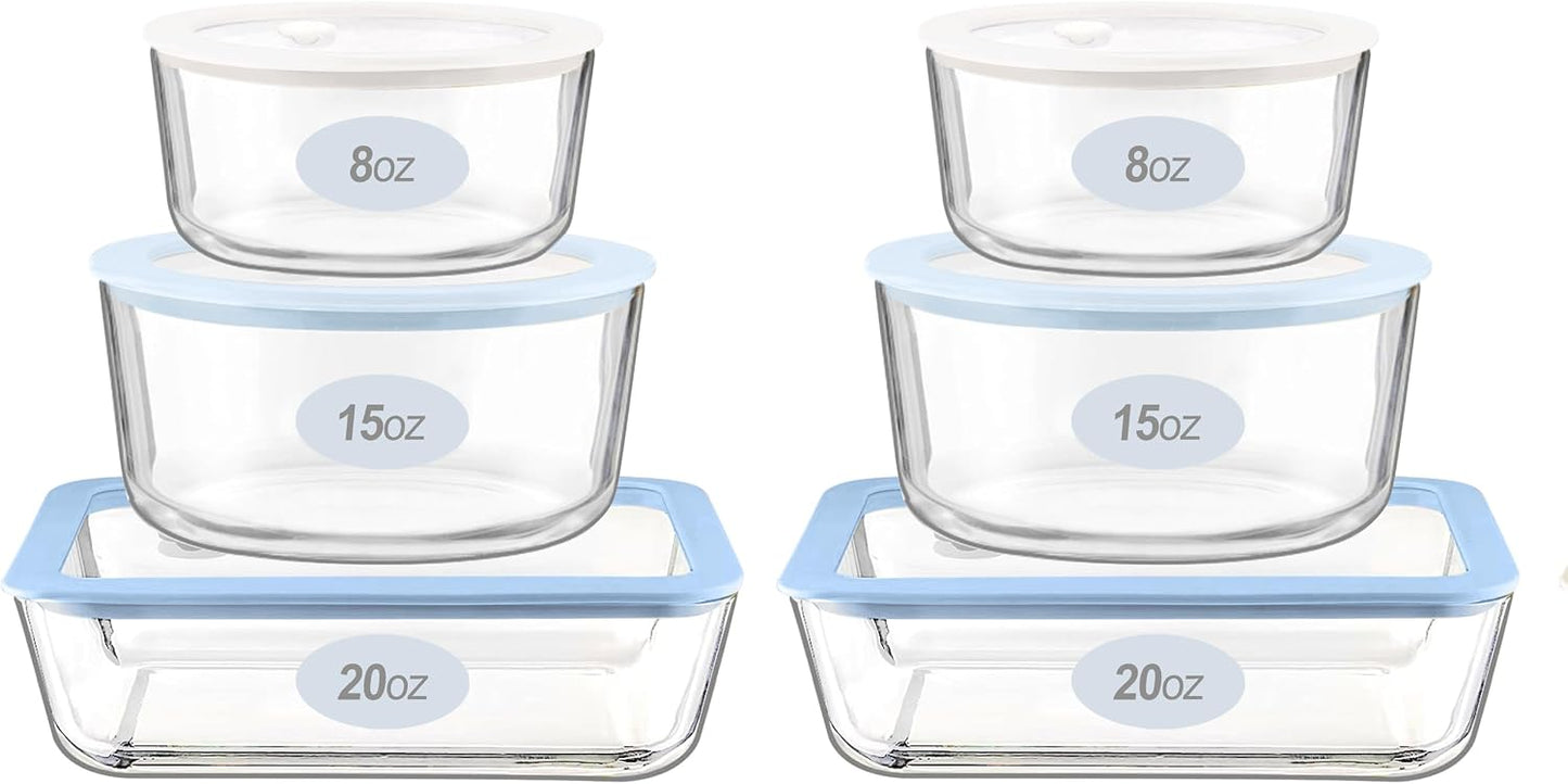 Urban Green Glass Food Container Set with Glass Lid, 5 Pack, Meal Prep Containers with Silicone Framed Airtight Lid, Leakproof, 100% Plastic Free