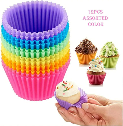 12pcs Reusable Silicone Muffin Cups & Cupcake Molds – Non-Stick Baking Tools for Perfectly Shaped Treats – Heat Resistant & Durable – For Home Bakers