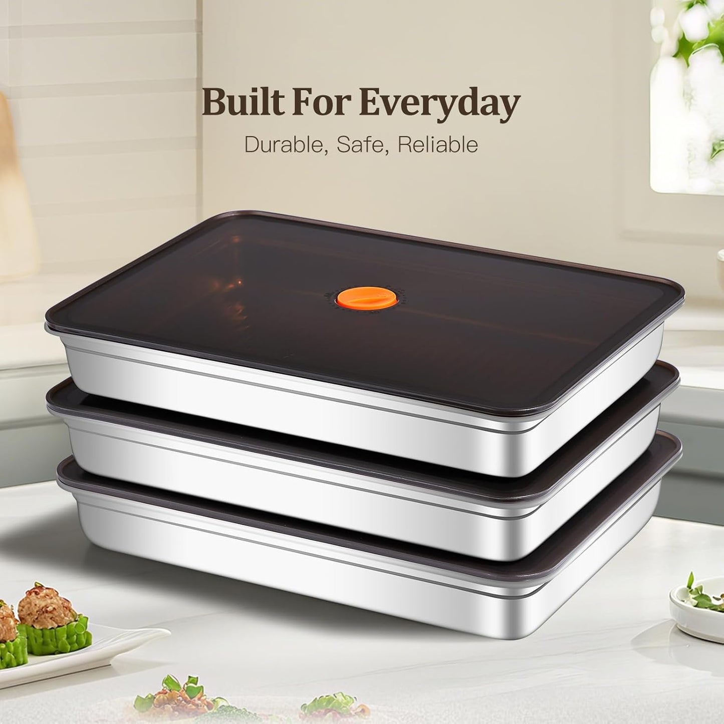 GIUOIDUO stainless steelFood Storage Containers setsstorage box with lidfreezer FrozenKitchen tray with lidOven plateSide dish plate Freezer & Dishwasher Safe