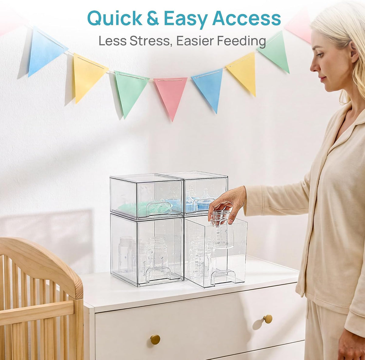 Vtopmart Stackable Storage Drawers Set of 5, Clear Plastic Organizer Bins for Baby Bottle, Beauty Supplies Storage, Ideal for Kichen Countertop, Vanity, Bathroom, Cabinet, Pantry Organization