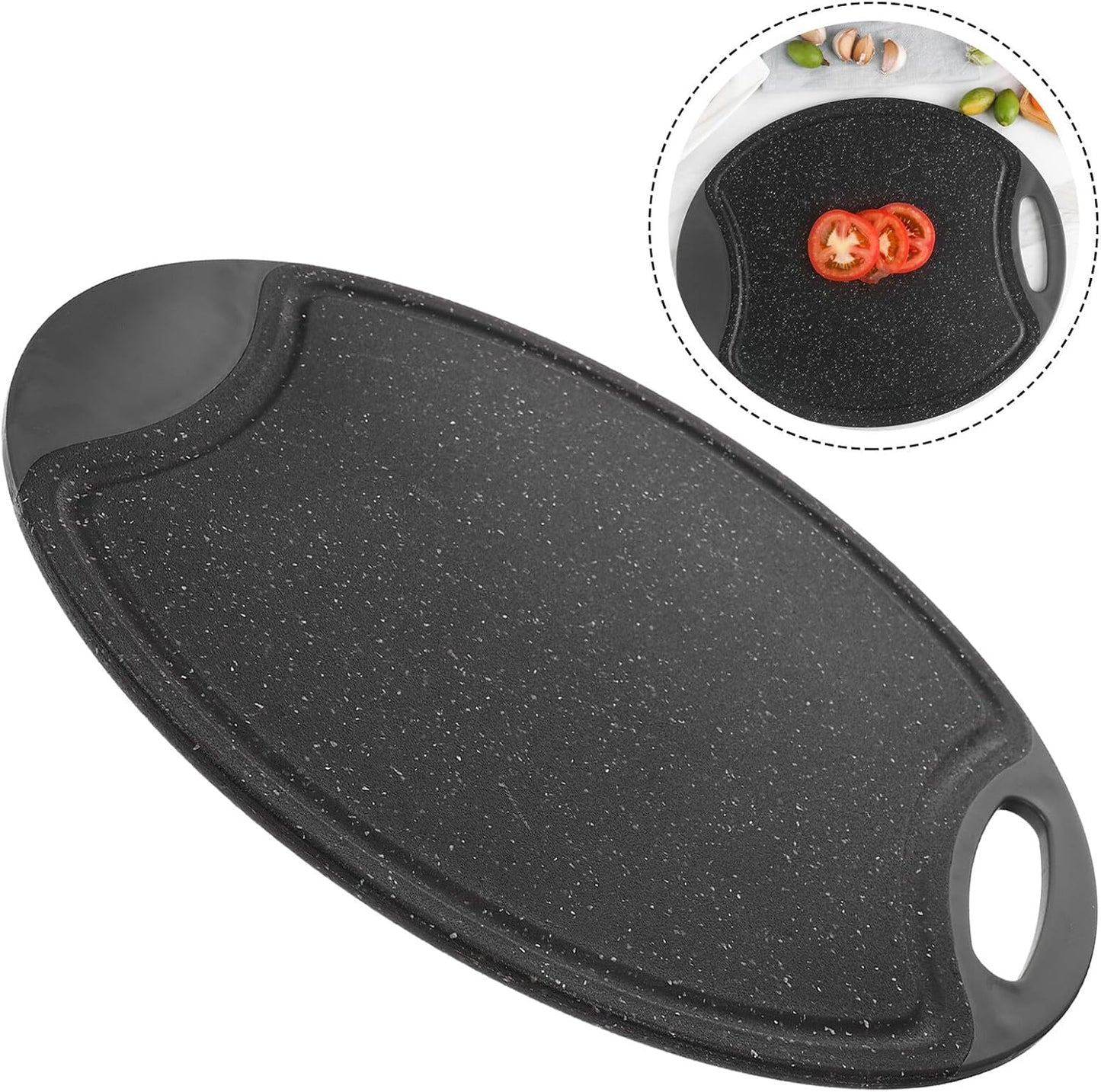 Angoily Non-slip Oval Cutting Board Portable Kitchen Mat with Handle Household Chopping Board for Meat and Fruit Use Handy Cutting Surface for Cooking and Food Prep