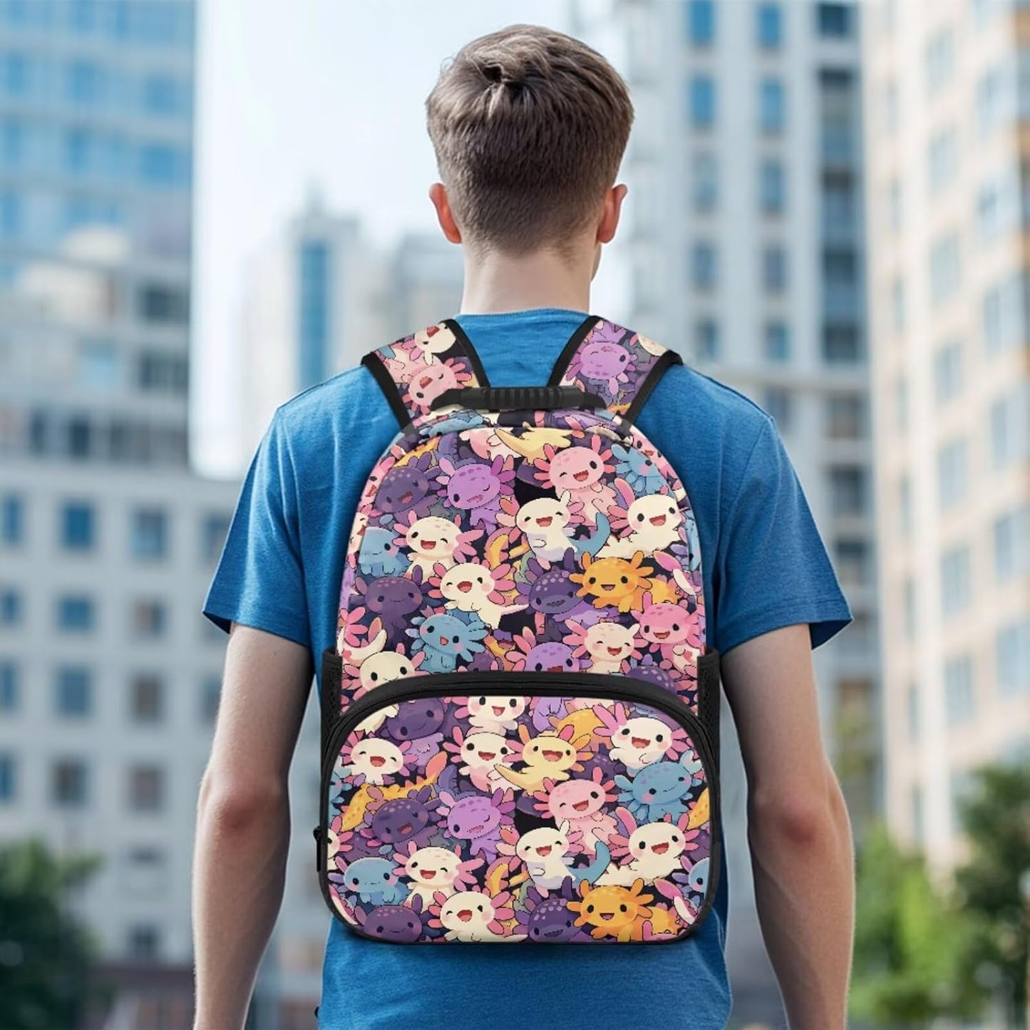 Cute Capybara Pizza Backpack for Girls, 5 Pcs Boys School Bag Set for Kids, 17 Inch Backpacks Lunch Pencil Box Reusable Utensils Case Set for Middle Elementary School, 3rd Grade Backpack