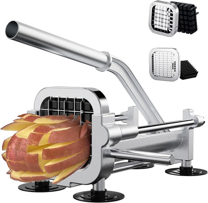 Eascandy French Fry Cutter, Heavy Duty Potato Slicer, Stainless Steel Potato Chopper Set with 1/2 and 3/8 Inch Blades for Sweet Potato, Carrot, Yam, Cucumbers.