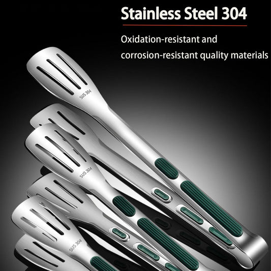 Stainless Steel Kitchen Tong Set - Anti-Slip Heat-Resistant Grip, Widened 3-Line Slotted Heads for Easy Clamping (Steaks, BBQ, Pasta, Salads), Easy Clean for Versatile Use Set of 3-6", Silver