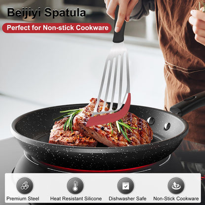 Beijiyi 2-Piece Silicone Fish Spatula for Nonstick Cookware, Heat Resistant | BPA Free, Flexible & Thin Edge, Scratch-Free, Slotted Turner, Kitchen Use, Cooking Flipper for Egg, Pancake, Dishwasher Safe