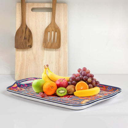 TP 17x12 Inch Plastic Serving Trays Set of 4, Durable Serving Platters with Anti-Slip Dots, BPA-Free Stackable Food Tray for Party, Family Gathering, BBQ,Black