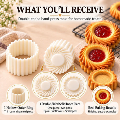 Sunflower Patterned Round Hand-Press Mooncake Double-Ended Pastry Mold