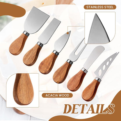 Hushee 44 Pcs Charcuterie Boards Accessories with Magnetic Acacia Wood Holder Wooden Cheese Knife Set for Wood Handle Knives for Cheese Knife Slicer with Tongs, Spoons, Forks, Honey Dipper (Style 2)