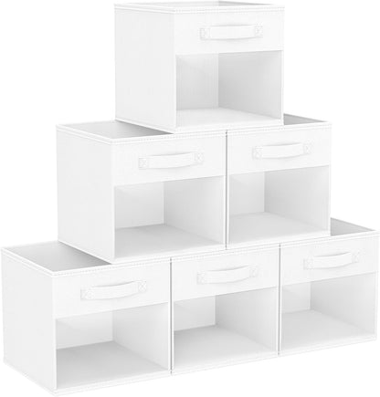 DIMJ Storage Cubes, 11x 11 inch Cube Storage Bin, 6 Pack Closet organizers and storage Bins with Window, Collapsible Baskets with Handle for Shelves, Clothes, Toys, Books (Grey)