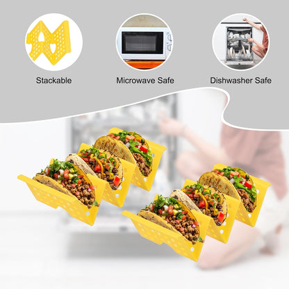 uxcell 8 Pcs Taco Holder Stand, Plastic Taco Plates Hold Up to 3 Tacos, Hollow Carved Taco Shell Holder, Dishwasher Microwave Safe, Pink