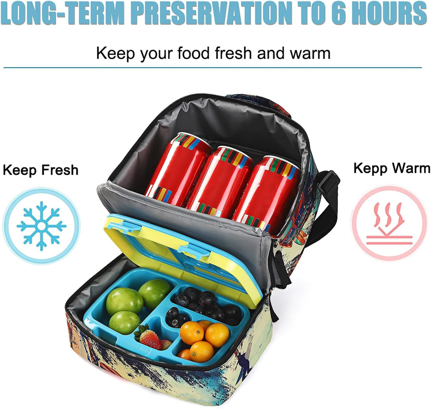 Tilami Lunch Bags Insulated Adjustable Strap Zipper, Two Compartments Cooler Bags, Bento Bags for Kids Toddlers (Blue)