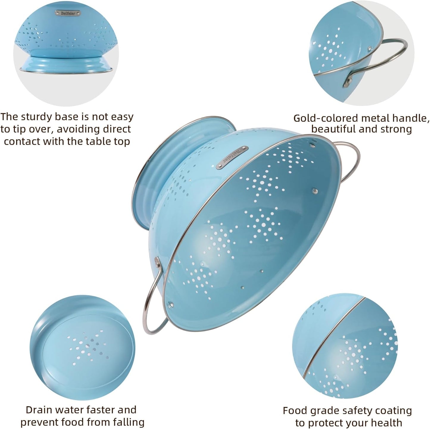 Metal Colander 2 Pack, Strainer Bowel with Handles 2Qt & 6Qt Powder Coated Solid Ring Base Heavey Duty Kitchen Drainer Basket for Pasta Veggies and Fruits,New Home Apartment Essentials (Almond Cream)