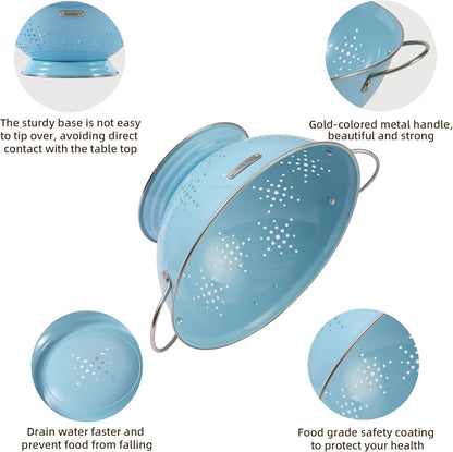 Metal Colander 2 Pack, Strainer Bowel with Handles 2Qt & 6Qt Powder Coated Solid Ring Base Heavey Duty Kitchen Drainer Basket for Pasta Veggies and Fruits,New Home Apartment Essentials (Almond Cream)