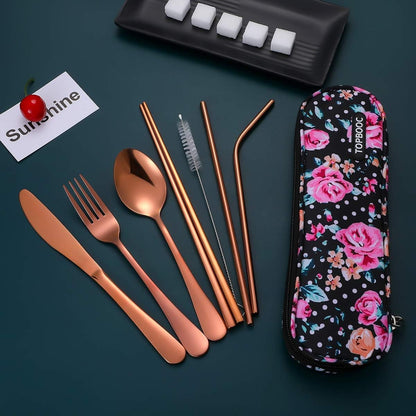Travel Utensils,Reusable Silverware Set To Go Portable Cutlery Set with a Waterproof Carrying Case for Lunch Boxes Workplace Camping Picnic (Purple)