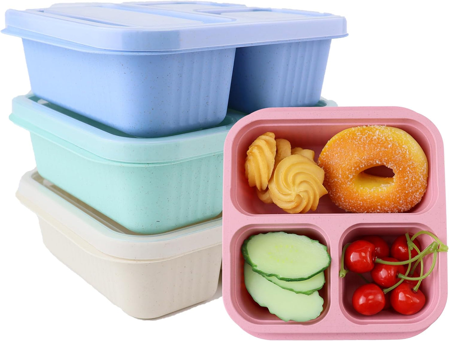 Finorder 6 Pack 4-Compartment Snack Containers, Reusable Food Containers for Kids School, Adults Office, Picnic Trip, Lunch Bento Box Meal Prep Containers (Bright Color Set)