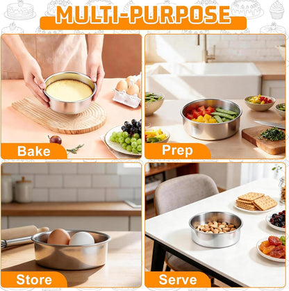E-far 4 Inch Small Cake Pan, Stainless Steel Mini Round Smash Cake Baking Pans, Non-Toxic & Healthy, Mirror Finish & Dishwasher Safe