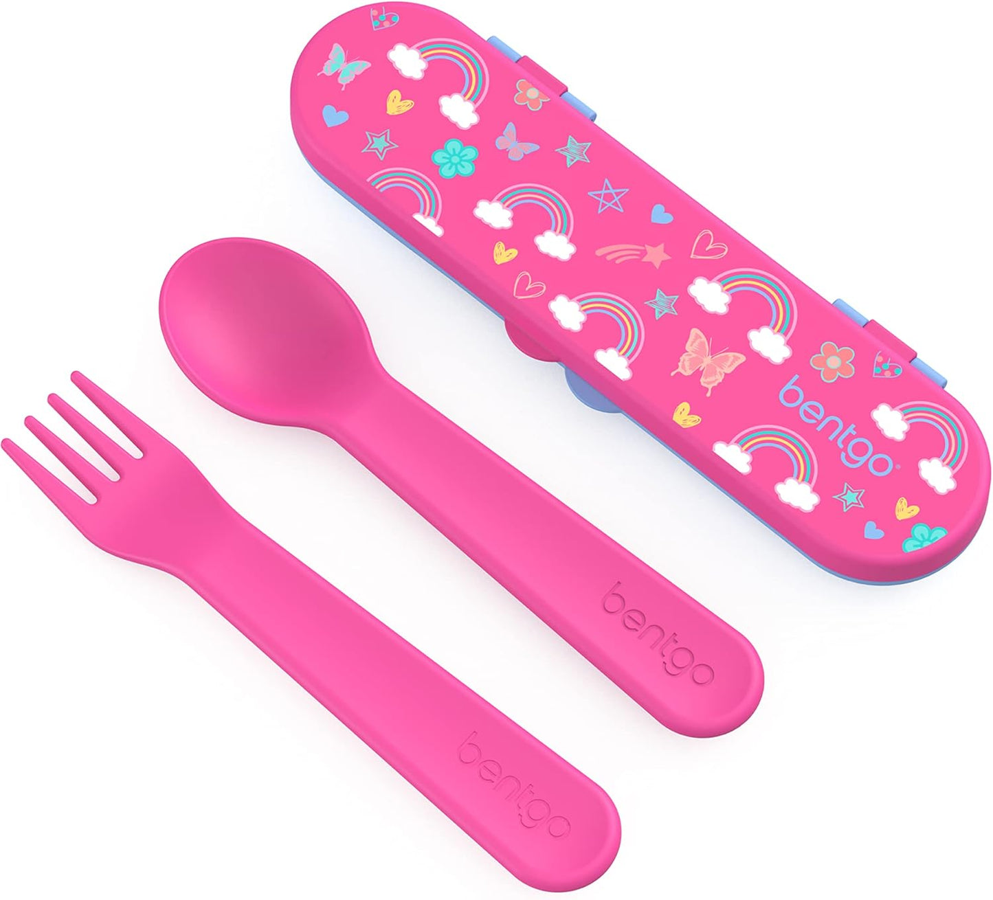 Bentgo Kids Utensil Set - Reusable Plastic Fork, Spoon & Storage Case - BPA-Free Materials, Easy-Grip Handles, Dishwasher Safe - Ideal for School Lunch, Travel, & Outdoors (Shark)