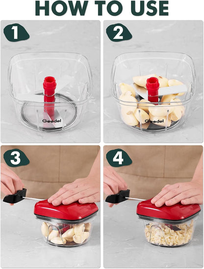 Geedel Vegetable Chopper, Manual Food Chopper with Hand Pull String, 500ml