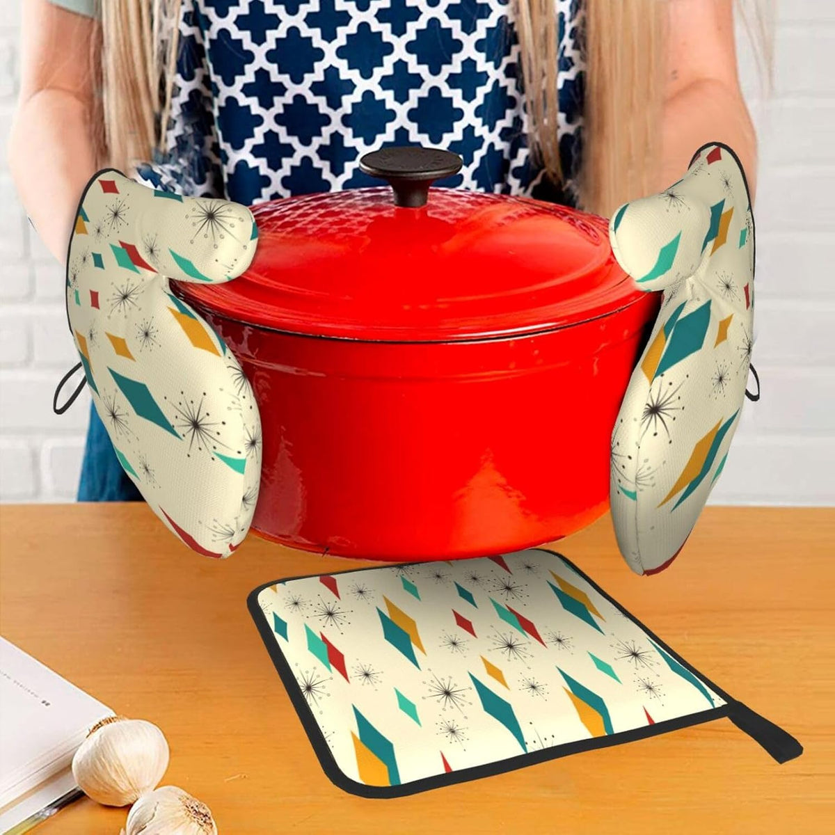 Boho Floral Oven Mitts and Pot Holders Sets of 3, Cute Baker Stuff