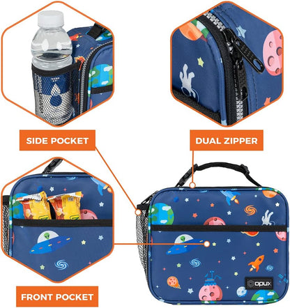 opux Insulated Lunch Bag Kids, Lunch Box for School Boy Girl, Leakproof Small Reusable Compact Soft Mini Cooler Bag, Toddler Small Lunch Boxes Kit Pail with Front Side Pockets (Purple)