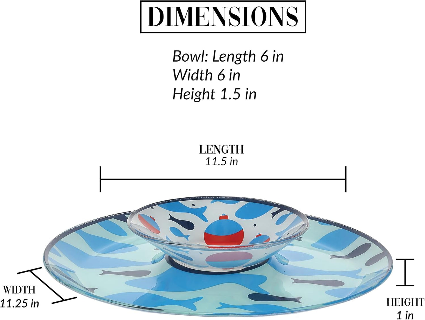 Pavilion Gift Company - Lake - 11.5" Chip Holder with 6" Glass Serving 10 Oz Dip Bowl Fish Fishing Boat Boating Lake Beach Waterfront Ocean Nautical Seaside River Kitchen Decor Summer Serveware
