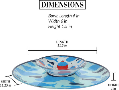 Pavilion Gift Company - Lake - 11.5" Chip Holder with 6" Glass Serving 10 Oz Dip Bowl Fish Fishing Boat Boating Lake Beach Waterfront Ocean Nautical Seaside River Kitchen Decor Summer Serveware
