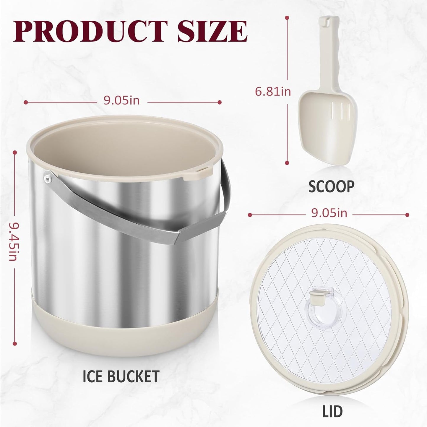 6.8L/7QT Insulated Ice Bucket with Lid & Scoop,Double-Wall Ice Bucket for Parties,Cocktail Bar(White)
