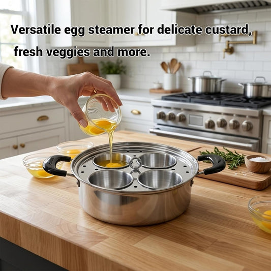 Egg Poacher Pan, Poached Egg Pan with Lid, Stainless Steel, Egg Poacher for Home Kitchen