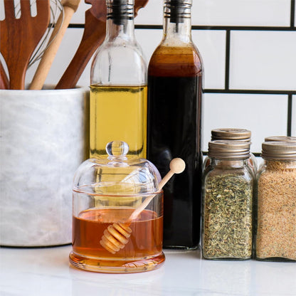 Glass Honey Jar with Wooden Dipper, 10 oz