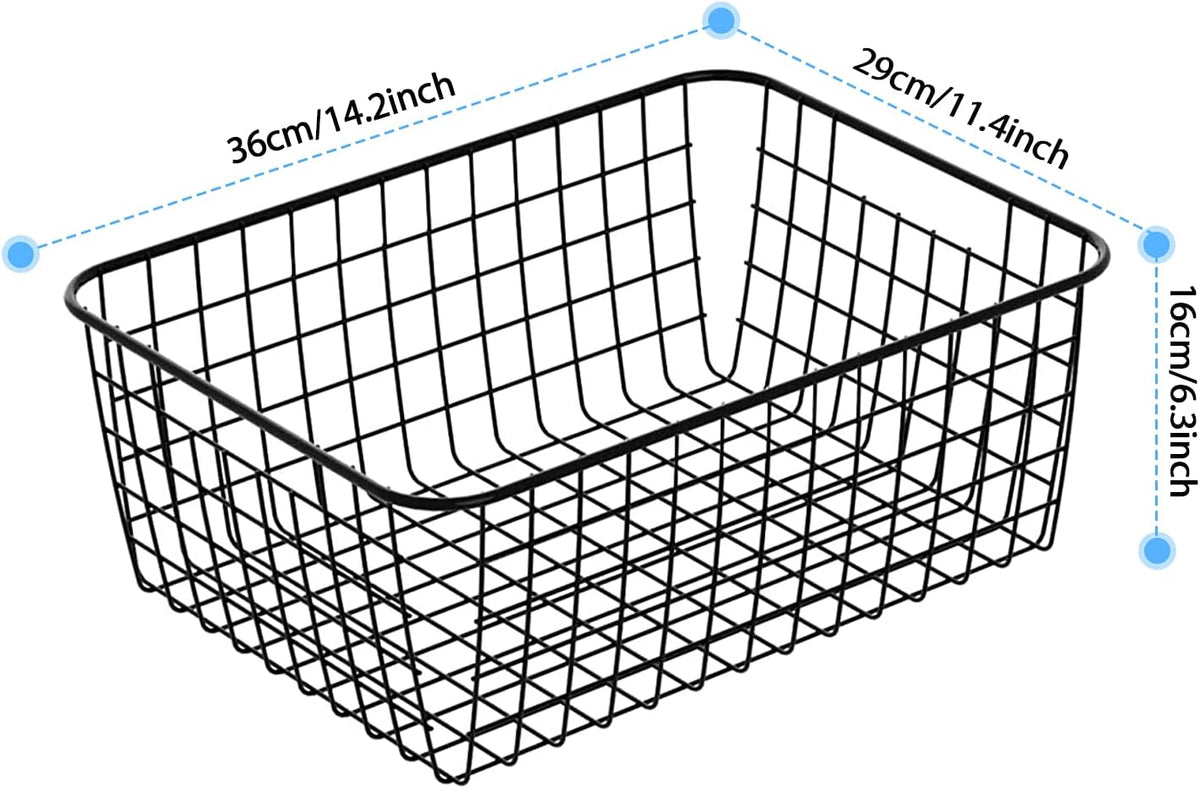 Metal Wire Baskets, Dveda 6 Pack 11.02" x 8.7" x 4.7" Durable Metal Storage Basket, Black Wire Basket with Handles for Cabinets, Pantry Storage, Bathroom, Shelf Organizing