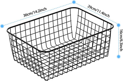 Metal Wire Baskets, Dveda 6 Pack 11.02" x 8.7" x 4.7" Durable Metal Storage Basket, Black Wire Basket with Handles for Cabinets, Pantry Storage, Bathroom, Shelf Organizing
