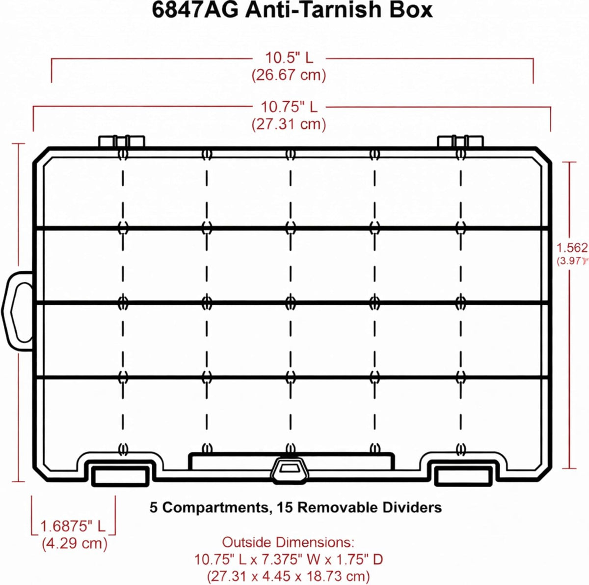 ArtBin 6944AG Medium Anti-Tarnish Box with 15 Removable Dividers, Jewelry & Craft Organizer, 1 Plastic Storage Case with Anti-Tarnish Technology, Clear with Aqua Accents 10.875” x 7.0” x 1.75”