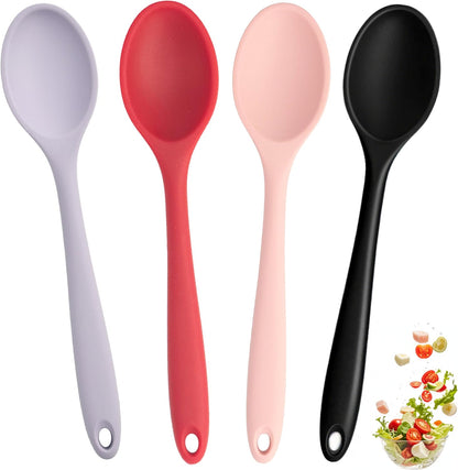 Silicone Spoons Set of 5,Mixing Spoons for cooking,Heat Resistant Spoons, Mixing Spoons for Kitchen Cooking Baking Stirring Mixing Tools (2pcs Large & 3pcs small)