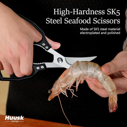 Huusk Black Multi-Purpose Seafood Scissors - Oversized Handles