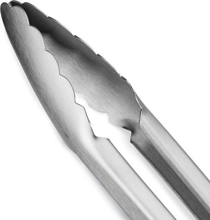 304 Stainless Steel Kitchen Cooking Tongs, 9" and 12" Set of 2 Sturdy Grilling Barbeque Brushed Locking Food Tongs with Ergonomic Grip, Black