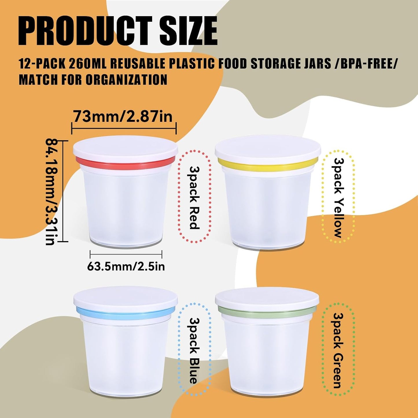 6 Pack 10oz Food Storage Containers, Plastic Containers with Twist Top Lid, Reusable Dishwasher Freezer Safe Airtight, Takeout Container - Ideal for Soup and More