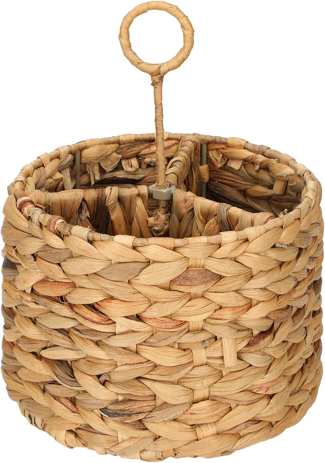 Glenmal Wicker Flatware Storage Basket Utensil Caddy Hand Woven Divided Cutlery Holder Kitchen Utensil Organizer Water Hyacinth Silverware Organizer with Handle for Countertop Party (Rectangular)