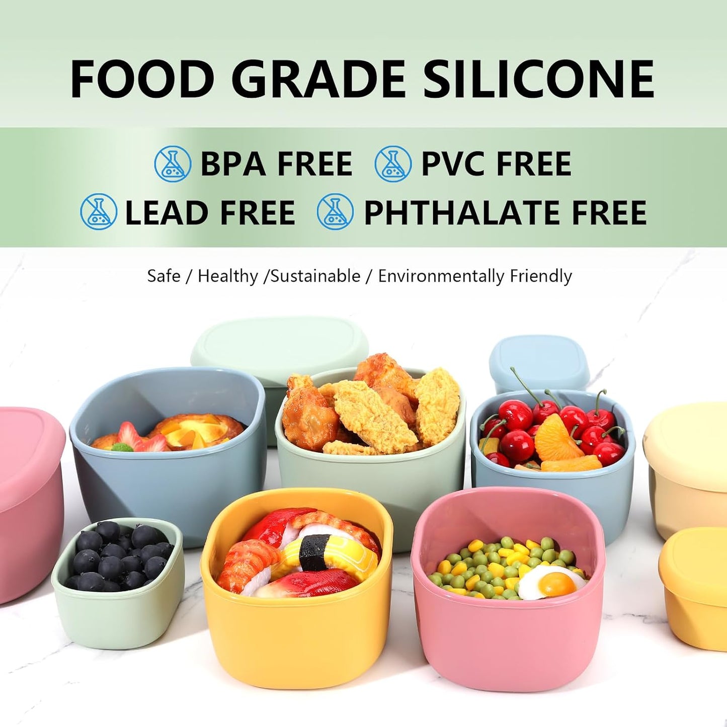 4 Pcs Silicone Food Storage Containers with Lids，BPA Free Reusable Silicone Storage Containers for Food Freezer Containers Freezer Dishwasher Safe (33.8oz, 20oz, 10oz, 6.7oz)