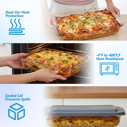 Glass Baking Dish with Lid 9 x 15 Inch Glass Casserole Dish with Carrier Insulated Casserole Bag for Oven Potluck Party Picnic Cookouts