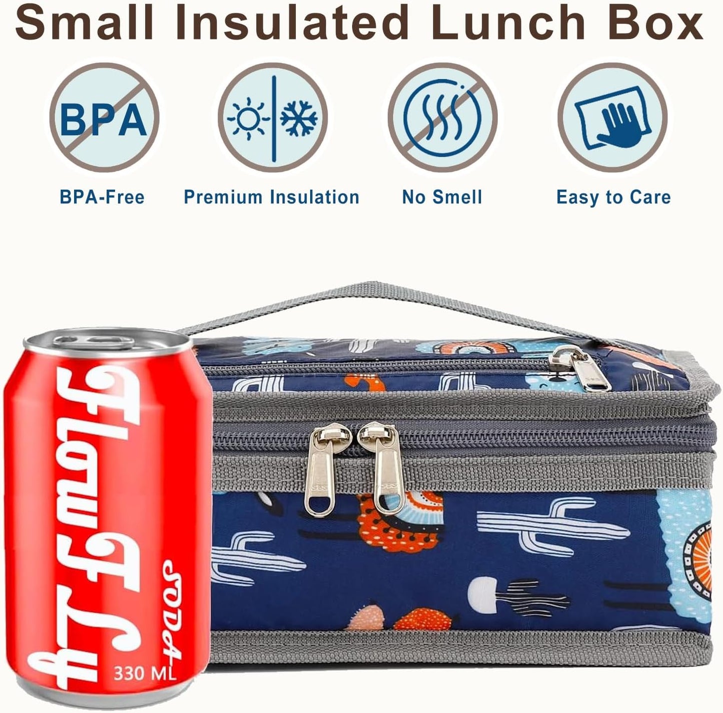 FlowFly Small Insulated Lunch box Portable Soft Bag Mini Cooler Thermal Meal Tote Kit with Handle for Work & School, Black
