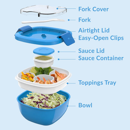 Bentgo Salad Container - 54 oz Bowl with 4-Compartment Toppings Tray, Leak-Proof Dressing Container, Reusable Fork, BPA-Free Lunch Box for Meal Prep & Food Storage; Removable Bento Tray (Khaki Green)