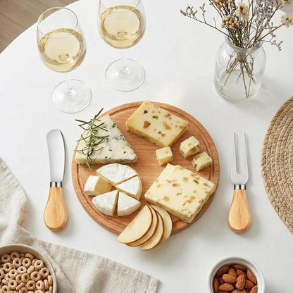 Maxcheck 6 Sets Baby Shower Bridal Game Prizes for Winners Round Cheese Board Set Wood Mini Charcuterie Board with Knives and Forks Thank You Card with Gift Box for Guests Wedding (Bamboo)