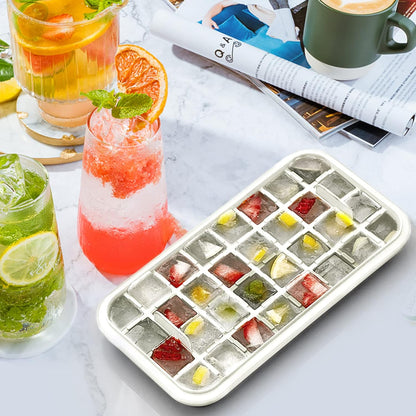 Ice Cube Tray with Lid and Bin, 2 Pack Ice Cube Trays for Freezer, 64 Pcs Ice Cube Mold, Press Button Easy Release Ice Tray, Small Ice Cubes Maker for Drinks(Green)