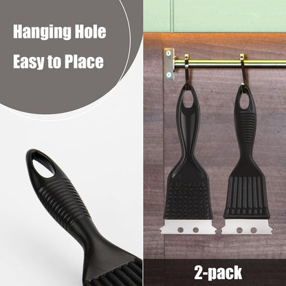 Grill Brush with Scraper Set 2 PCS Stainless Steel Wire Brush with Spatula and Bristle Free Steam Cleaner for BBQ Grill Cleaning Barbeque Grill Brushes