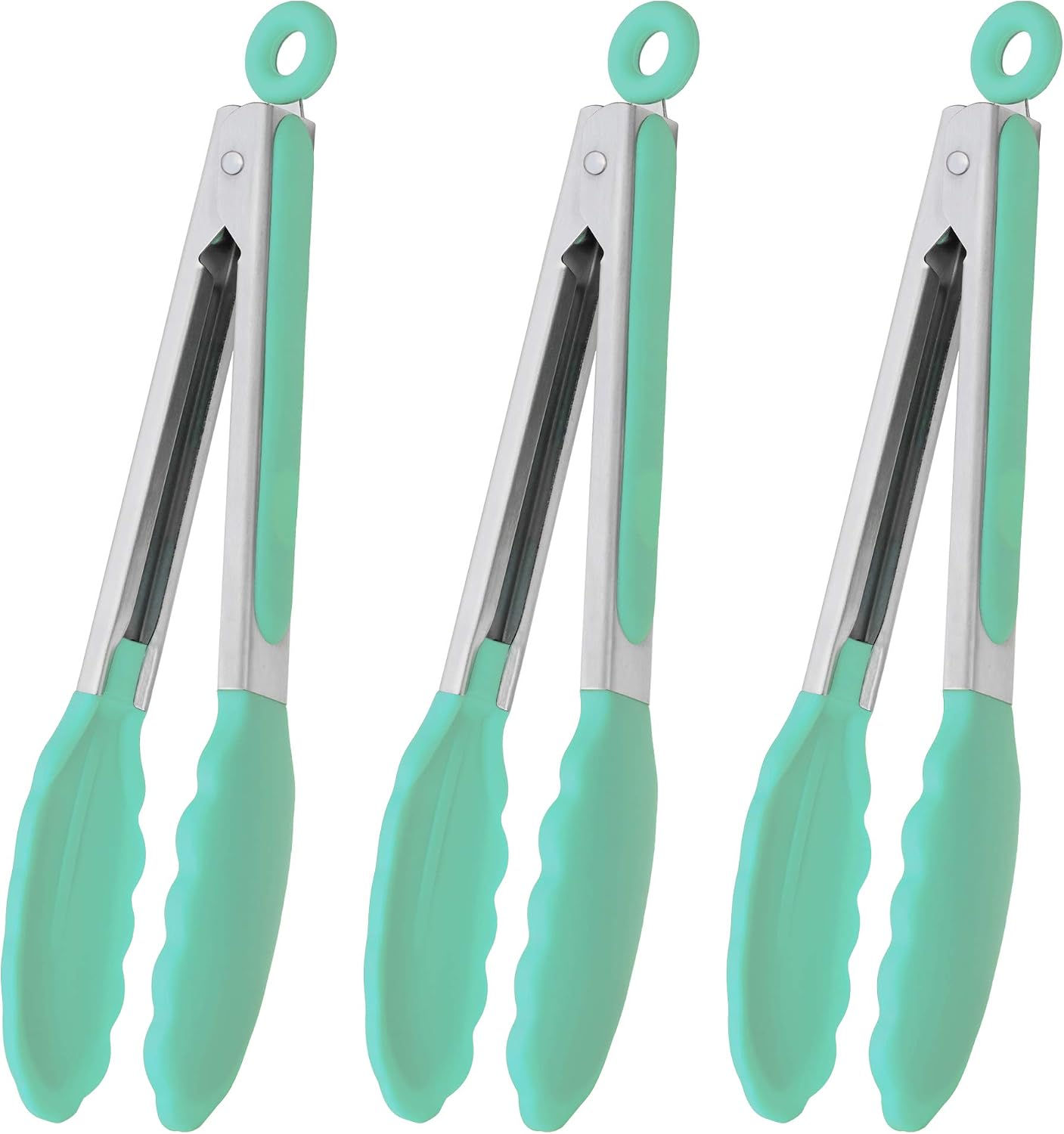 HINMAY Stainless Steel Kitchen Tongs 9-Inch Cooking Tongs, Set of 3
