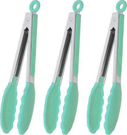 HINMAY Stainless Steel Kitchen Tongs 9-Inch Cooking Tongs, Set of 3