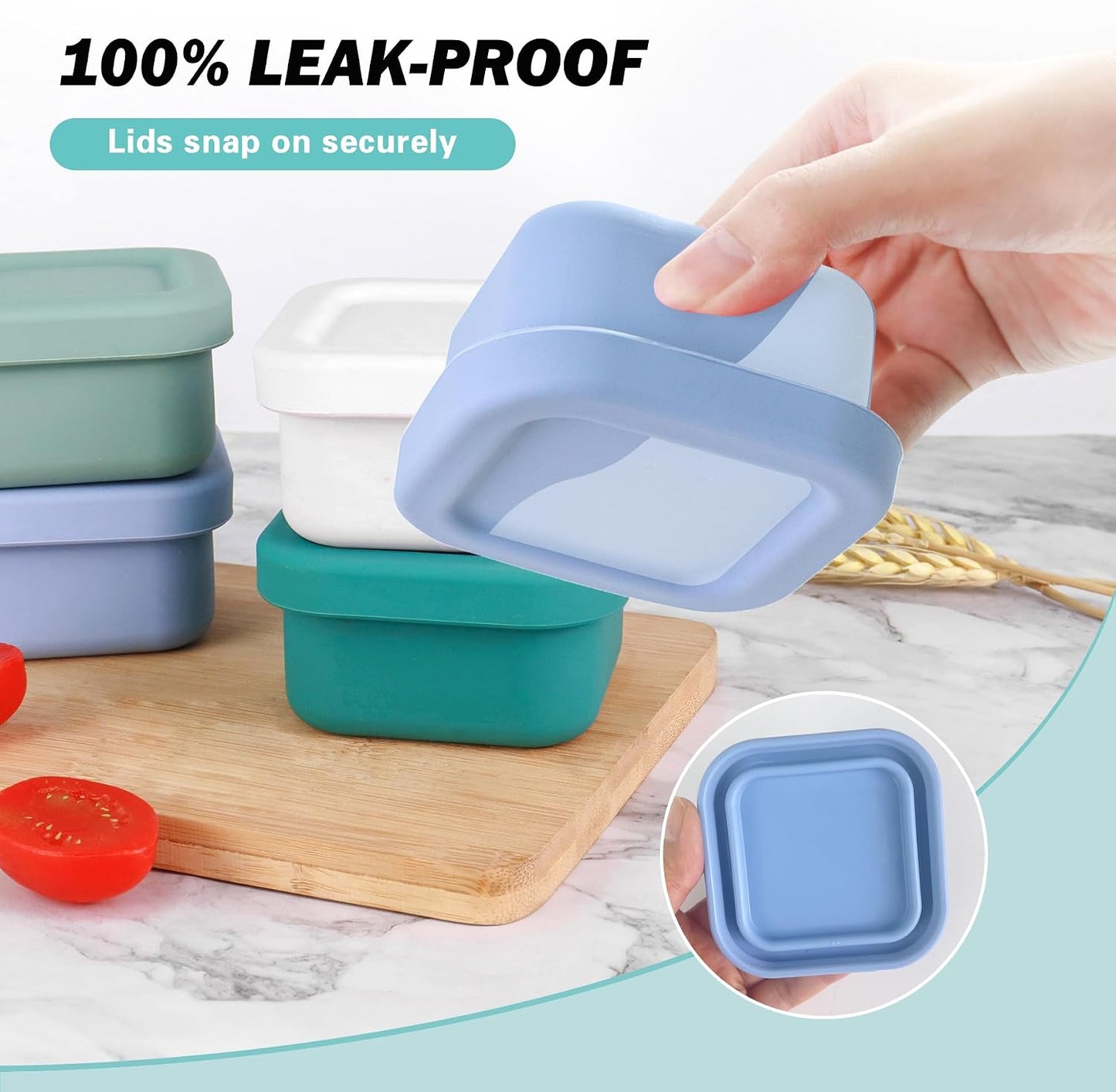 Finorder 6 Pack 3.5 oz Silicone Food Storage Containers Leak Proof Food Snack Storage Cubes,Reusable Small Containers with Lids Freezer Dishwasher Safe Lunch Box for Picnic, Gym, Work
