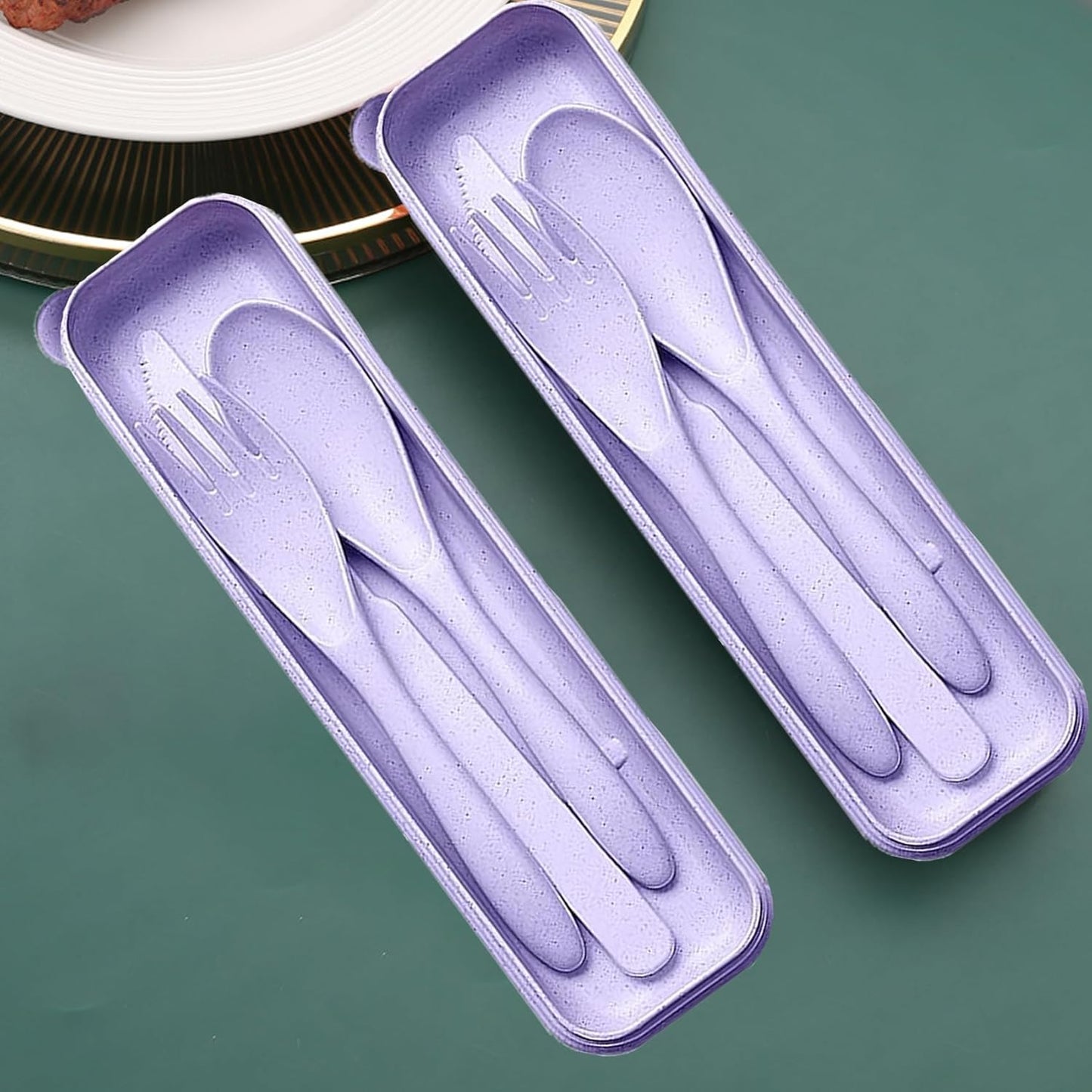 Reusable Travel Utensils Set with Case, 4 Sets Wheat Straw Portable Plastic Fork Spoons Knife Cutlery, Camping Eco-Friendly BPA Free Tableware for Kids Adults Work Picnic or Daily Use (Colorful)